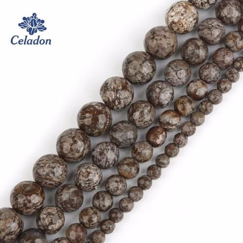 Most Popular 4mm 6mm 8mm 10mm Faceted Nature Brown Snowflake Round Ball Stone Beads 15" For DIY Bracelet Necklace Jewelry Making