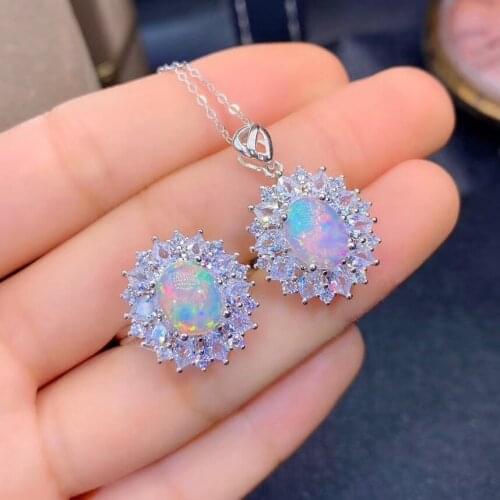 The Best Wedding Gift Opal jewelry set Natural Real Opal 925 sterling silver 1pc pendant,1pc ring
