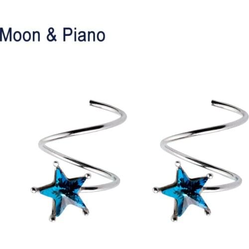 925 Silver Fine Jewelry Blue Star Stud Earrings Wave Spring Earring Korean Trendy Style Gift For Women Merry Christmas Present