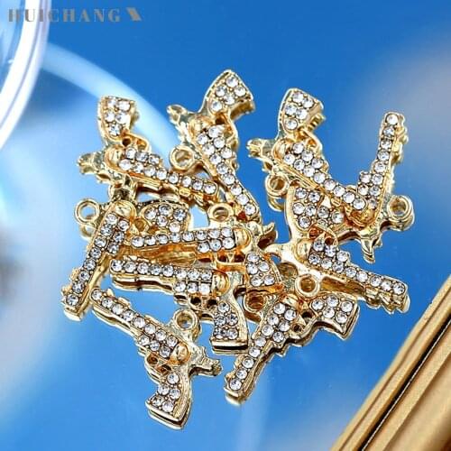 10Pcs 19*13mm Rhinestone Pistol Gun Charms Gold Silver Color Alloy Revolver Charm For DIY Earrings Jewelry Making Accessories