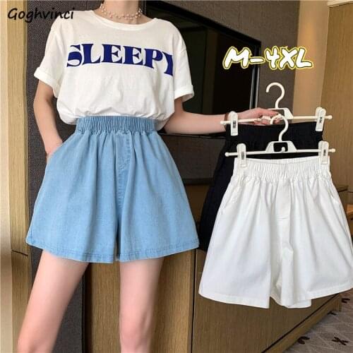 Plus Size Shorts Women Elastic High Waist Wide Leg Summer Femme Casual Ladies Bottoms All-match Korean Style Trendy Simple Chic