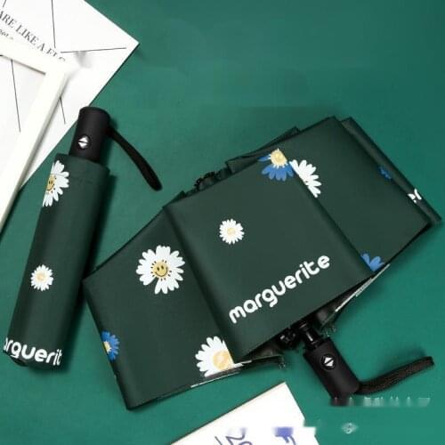 Three Fold Automatic Daisy Umbrella With Black Glue Sunscreen Umbrella Windproof Portable Folding Parasol Cover Beach Umbrella