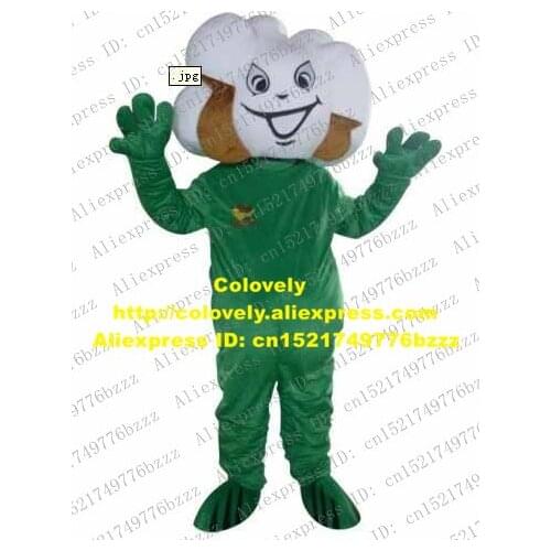 Smart Green White Cotton Mascot Costume Mascotte Bomull Algondon Gossypium Spp With White Fat Head Happy Face No.3890 Free Ship
