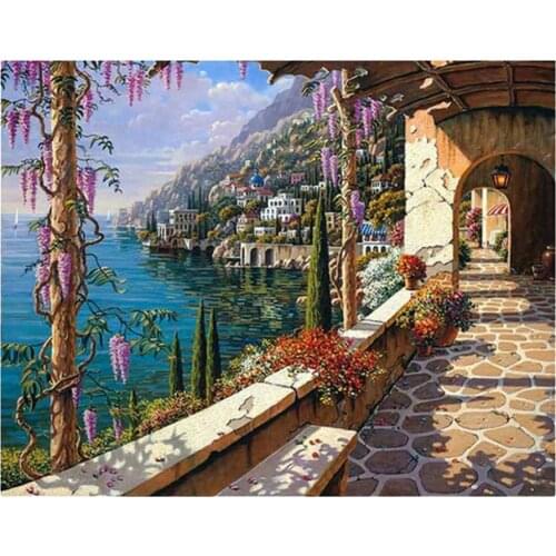 Mediterranean DIY 5D Diamond Painting Embroidery DIY Paint By Number Kit Home Wall Decoration 30x25cm Arts Craft Supply Pictures