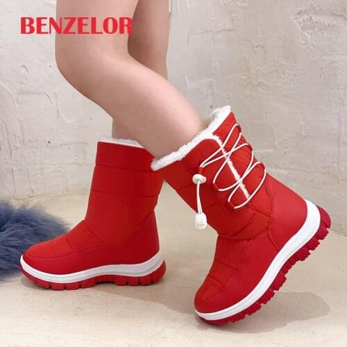 BENZELOR Warm Plush Velvet Fur Winter Boys Snow Boots For Girls Shoes Kids Children Waterproof Chaussure Footwear