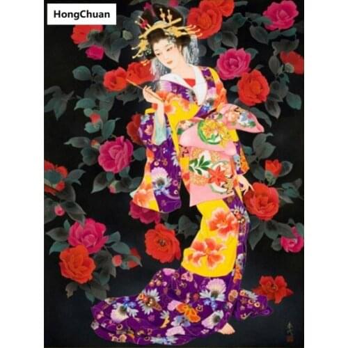 Retro Japanese Woman Art 5D Square/Round Diamond Embroidered Mosaic Cross Diamond Painting Home Decoration Mural New Year Gift