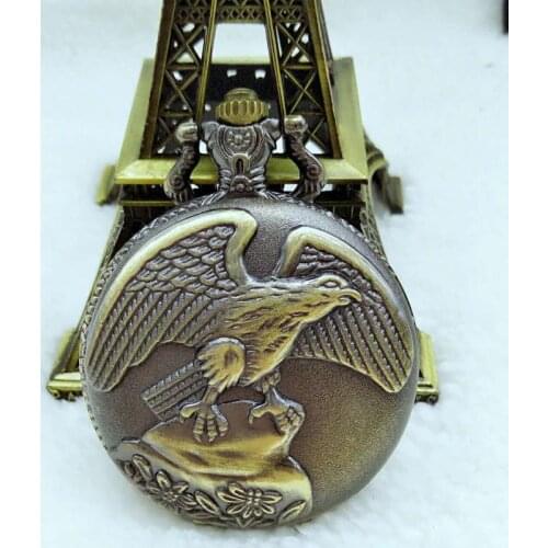 Antique Bronze Clock Eagle Pocket Watch With Necklace Chain For Man Women Free Shipping POK36