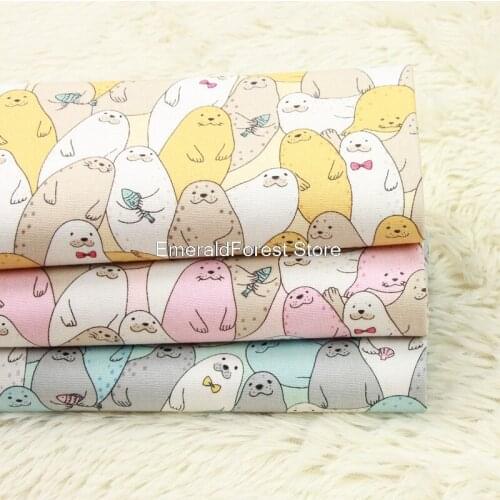 High quality thick cotton cloth, cartoon animal seal print fabric, handmade DIY bag clothing fabric cotton 90cmx110cm