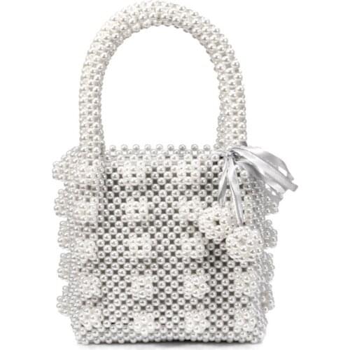 Hand Woven Double Sided Pearl Handbags Women Chic Small Squre BeadedTote Bags Ladies Party Wedding Evening Clutches And Purse