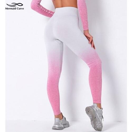 Mermaid Curve Power Series Gradually Changing Color High Waist Adapt Ombre Seamless Leggings Women Gym Fitness Pants