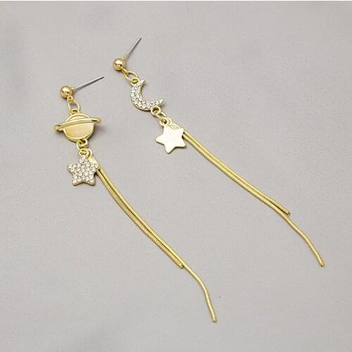 Womens Earrings Long Planet Moon Ear Stud Pendant Gold Color Vintage Metal Retro Earring 2021 Trendy Fashion Female Jewelry