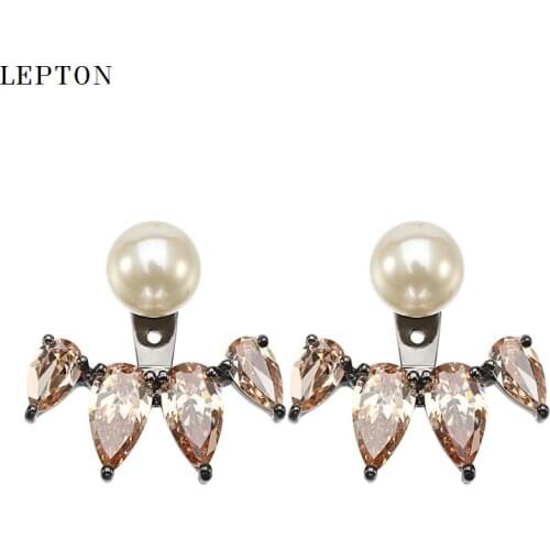 Lepton Champagne Zircon Earrings Ear Jacket Gold & Black Drops Of Water Zircon Earings Earring Stud Earrings For Women Jewelry