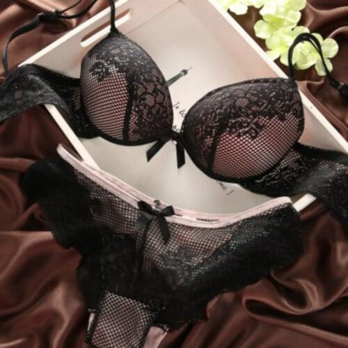 Underwear women bra push up sets sexy bra and panties Fashion sexy thin deep V-neck push up underwear hot-selling vintage