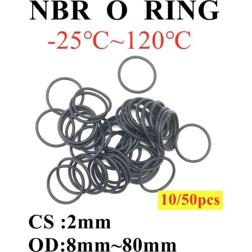 10/50PCS Black O Ring Gasket CS 2mm OD 8mm ~ 80mm NBR Automobile Nitrile Rubber Round O Type Corrosion Oil Resist Sealing Wash