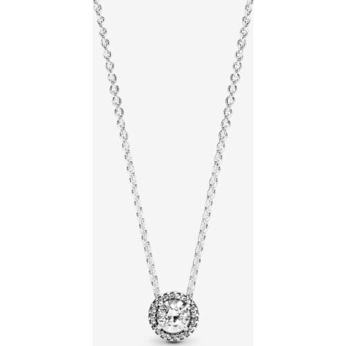 100% 925 Sterling Silver Classic Elegance Necklace for Women Statement Jewelry Round Sparkling Halo Necklaces & Pendants