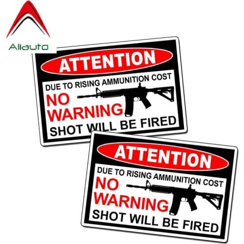 Aliauto 2 X Funny Car Sticker No Warning Attention Shot Will Be Fired Decal Accessories PVC for Beetle Asx Toyota Camry,12cm*7cm