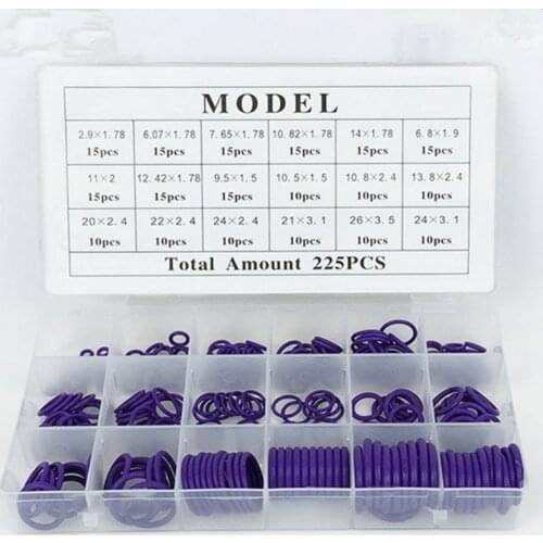 225PCS 18 Sizes Assortment Car Air Condition Rubber Ring O-Rings Seal A/C Repair Automotive AC Pipe Tool Joint Seal Rings