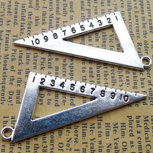 3 pieces/lot 27*50mm Antique silver color Metal alloy Ruler Set square Charm Pendant Bracelet Key chain Handmade accessory DIY