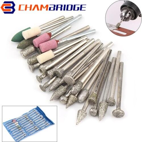 30pcs/set 3mm Shank Diamond Grinding Head Polishing Tool for Dremel Rotary Carving Grinding Tools Grit 60