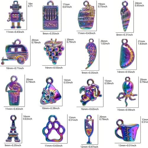 5Pcs/Lot Rainbow Color Angel Wing Grape Tower Robot Octopus Paw Charms Diy Pendant Women Keychain Earrings Jewelry Wholesale