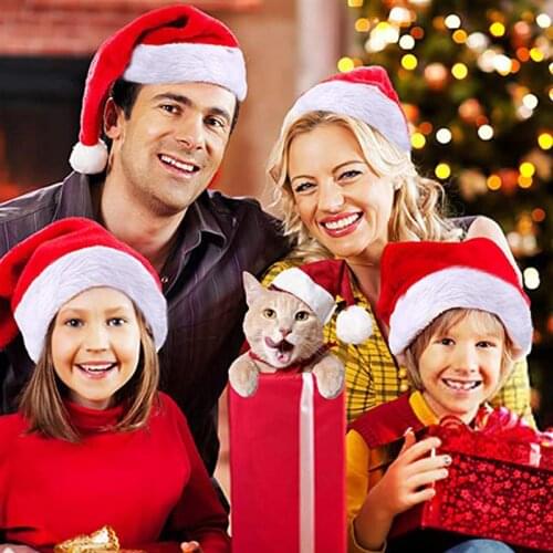 5pcs Christmas Santa Hat Plush Velvet Christmas Hat Traditional Red White Party Hat for New Year Festive Holiday Party Supplies