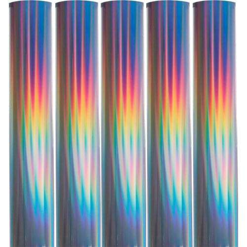 HOHOFILM 80pcs/packs 21cmx30cm A4 Rainbow Heat Transfer Vinyl Laser Heat Transfer Vinyl Hologram Rainbow PU Tshirt Iron On HTV