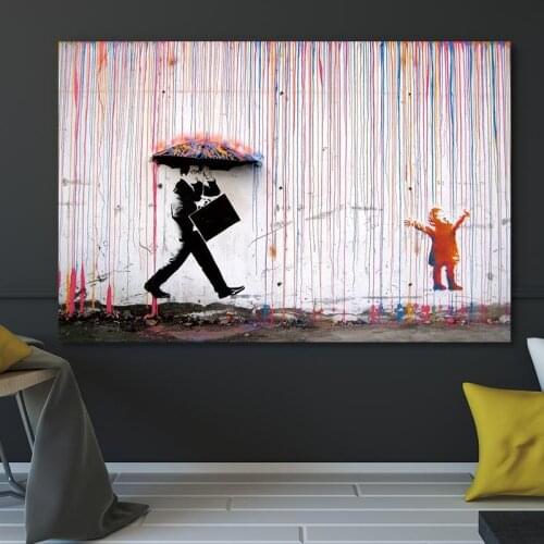 Banksy Art Colorful Rain Wall Canvas Painting Poster and Print Wall Art Pictures for Living Room Home Decoration Cuadros