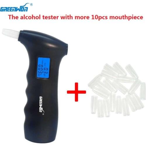 GREENWON Blue LCD display digital Alcohol Tester alcohol breathalyzer Alcotester with more 10 pieces mouthpieces