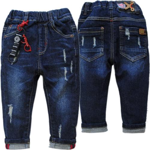4087 kids spring autumn baby boys jeans boy pants soft denim trousers navy blue children fashion new elastic waist