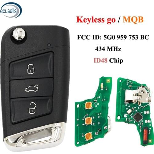 Keyless Go Remote Key Fob 434MHz ID48 Chip for Volkswagen MQB Golf VII MK7,Skoda Octavia A7 2017 P/N: 5G0 959 753 BC