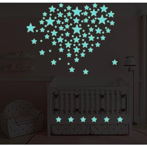 Home Kids Room Decor 100pcs 3D Stars Fluorescent Luminous Wall Sticker Glowing Wall Stickers Glow in the Dark Decoration Sticker