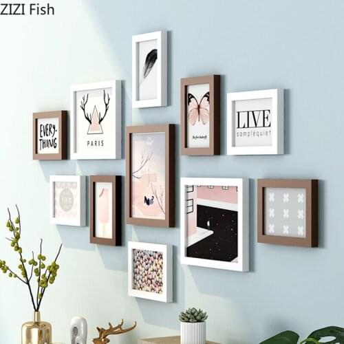11 Pcs/set Mural Family Photos Hanging Ornament Solid Wood Photo Frame with HD Picture Wall Ornaments Nordic Rustic Home Decor