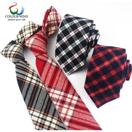 Cotton Mens Plaid Neck Ties Adult Gentlemen Narrow Tie Soft 100% Cotton 6CM Black Red Gravata Male Accessories Gift