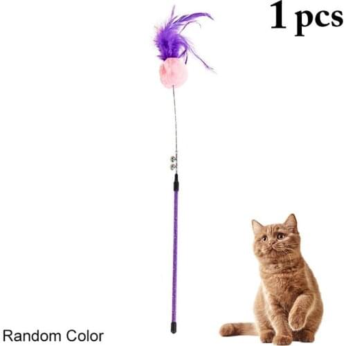 Cat Toy Wand Ball Plush Faux Feather Cat Toy Interactive Kitten Training Play Wand Gatos Teaser Wand With Bell Pet Supplies