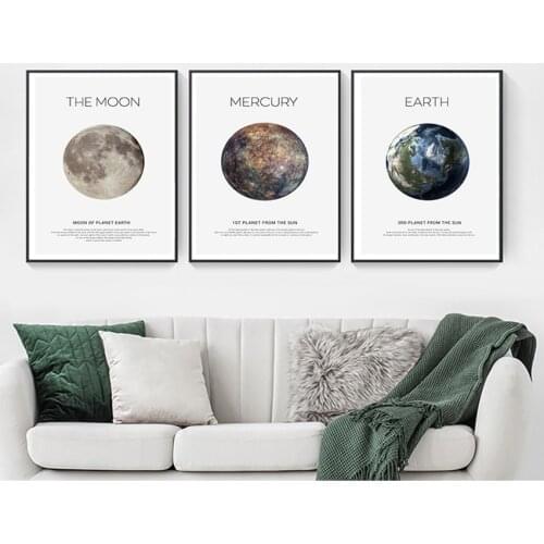 Art Canvas Print Painting Nordic Kids Room Decoration Solar System Picture Planet Earth Moon Mars Poster Astronomy Space Wall