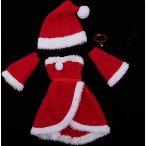 Pack 4 Doll Christmas Costume Dress Clothes Set with Hat and Necklace for 60cm Girl Doll Doll Xmas Gift
