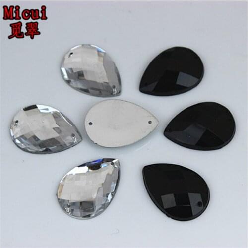 Micui 50Pcs 18*25mm Clear/Black Drop Pear Acrylic Rhinestones Crystal Flatback Gems Stone For Clothes Dress Sew On ZZ125