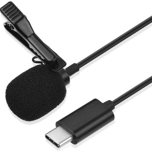 Mini Lavalier Microphone Type-C Omnidirectional Condenser Clip-on Mic Wind Muff Clip for Smartphone Computer Recording Video