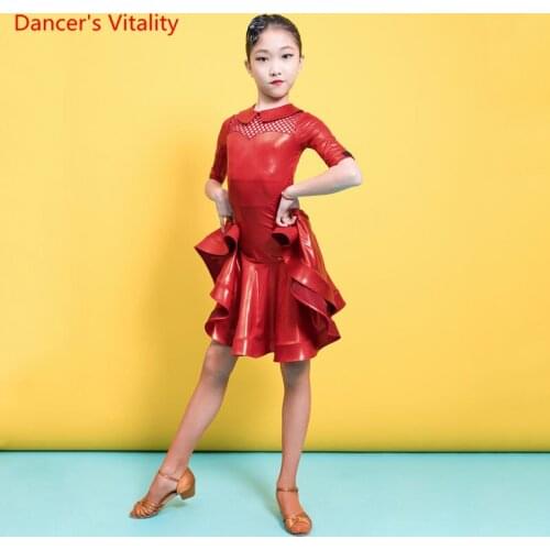 Latin Dance Girls Fashion Dress Professional Competition Costumes Summer New Child Five-Point Sleeve Performance Clothing