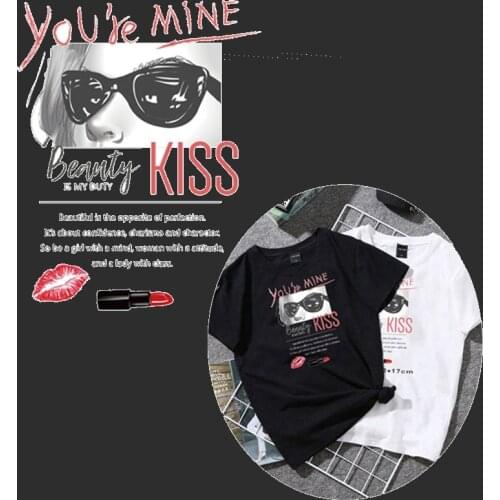 Fashion Lip Kiss Iron on Heat Transfer Printing Patches Stickers Washable for Clothes T-shirts DIY Appliques Letter Girl Patches