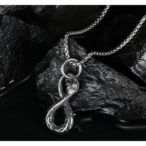 Mens Creative Figure 8 Snake Shape Fashion Pendant Retro Popular Hip Hop Personality Simple Gift Trend Party Atmospheric Neckla