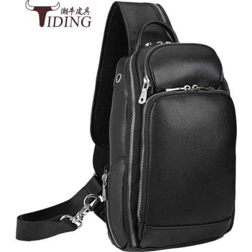 Chest Bags Men Genuine Leather Black Male Chest Pack Travel Business Fashion Shoulder Chest Pack Bag Man