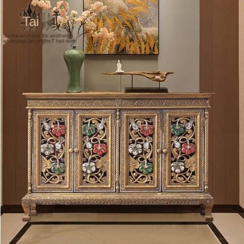 Na Style Solid Wood Carving Entrance Cabinet Southeast Asian Living Room Screen Cabinet Storage Cabinet Furniture