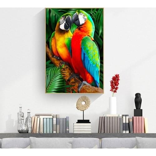 5D DIY Full Drill Round Diamond Painting Two Parrots Cross Stitch Embroidery Mosaic Kit Home Decor Needlework