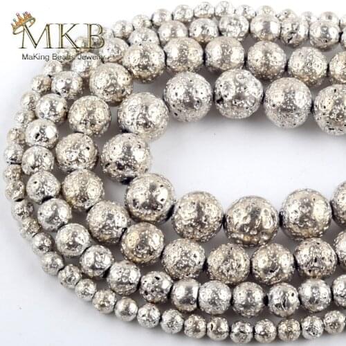 Natural Champagne Hematite Lava Stone Round Beads for Needlework Jewelry Making Diy Bracelet Necklace Accessories 15inch