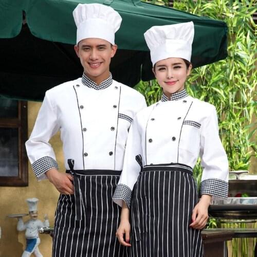 New Arrival Chefs Uniform Long Sleeve Hotel Cookers Outfit Hotel Chefs Uniform The Kitchen Chef Costumes Plus Size B-5576