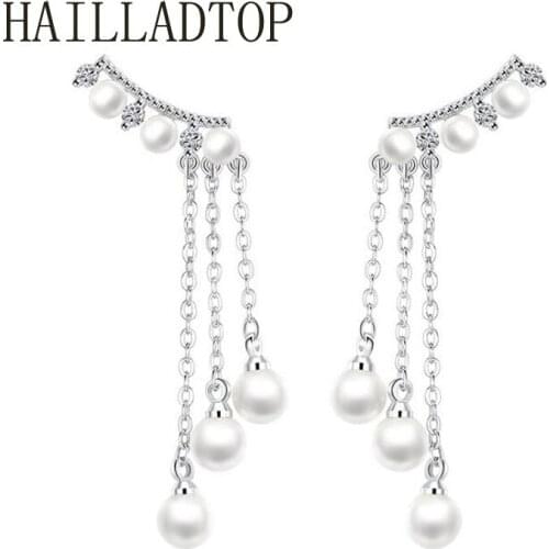 New Silver Color Long Tassel Dangle Earrings For Women Girl Wedding Drop Earring Brinco Fashion Pearls Jewelry Gifts Wholesale