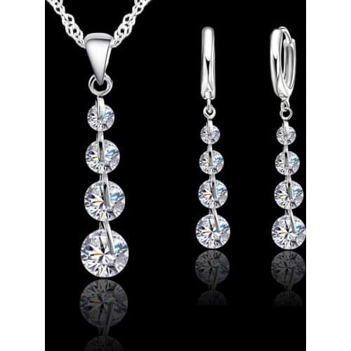 Necklace Earrings Sets For Women 925 Sterling Silver AAA Cubic Zircon Bridal Wedding Jewelry Set For Women Bijoux