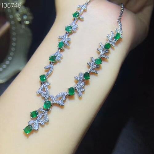 Exquisite green emerald gemstone necklace for women silver jewelry birthday party anniversary gift natural gem good color