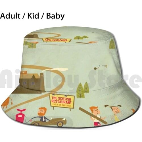 Black Pudding Bucket Hat Adult kid baby Beach Sun Hats Ruby Baggs Black Pudding Character Kids Children Scotland Scot Kilt